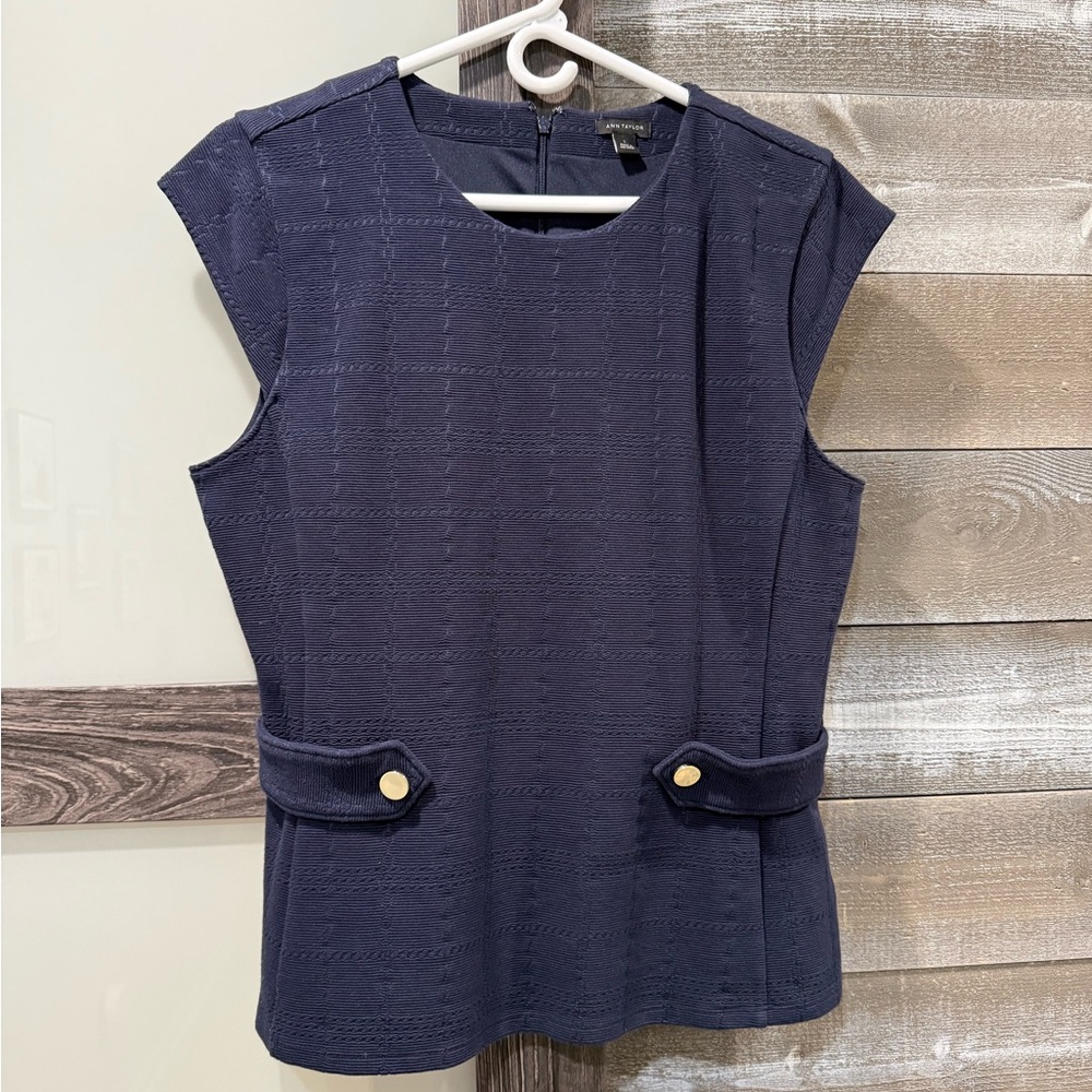 Ann Taylor Navy Blue Textured Blouse